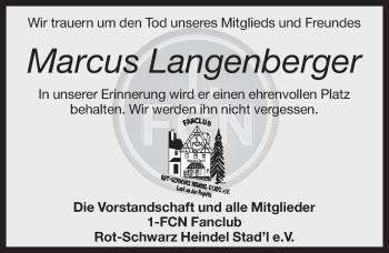 Traueranzeige von Marcus Langenberger von Pegnitz-Zeitung